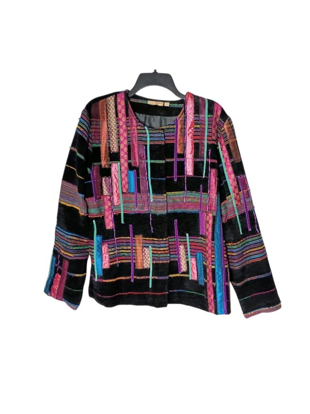 Velour Patchwork Peasant Snap Blazer Jacket XL Boho Art to Wear Colorful Choices
